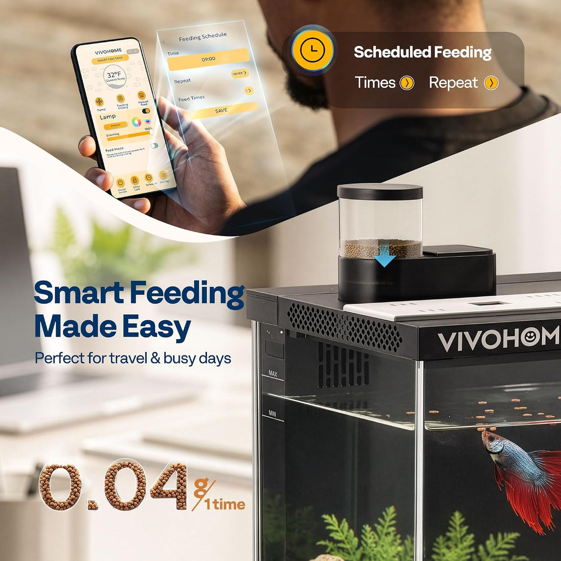 VIVOHOME 2 Gallon Smart Fish Tank with APP Control and Auto Feeder