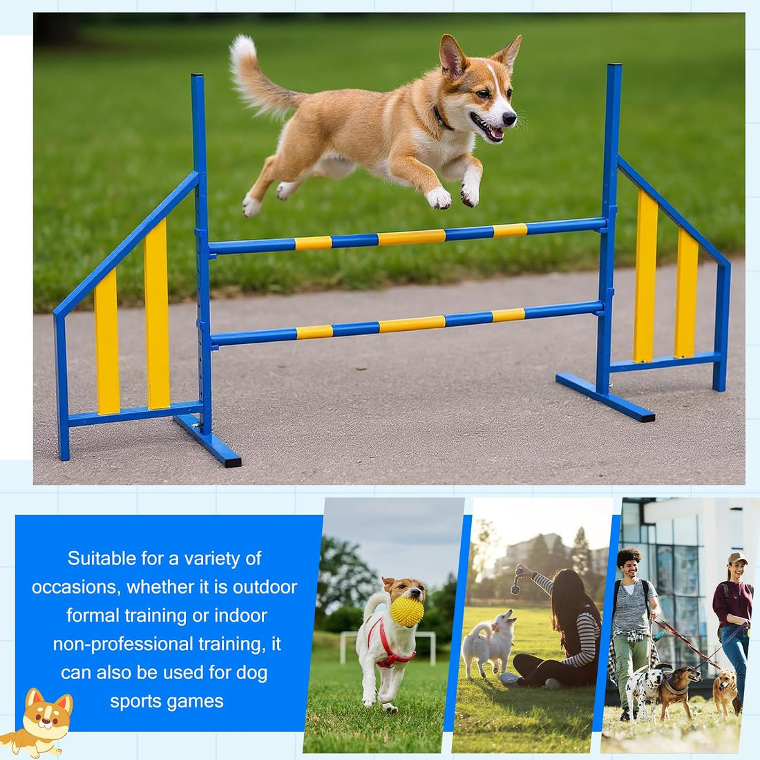 Seenelling Dog Agility Jump with Wing Bars, Adjustable Metal Hurdle