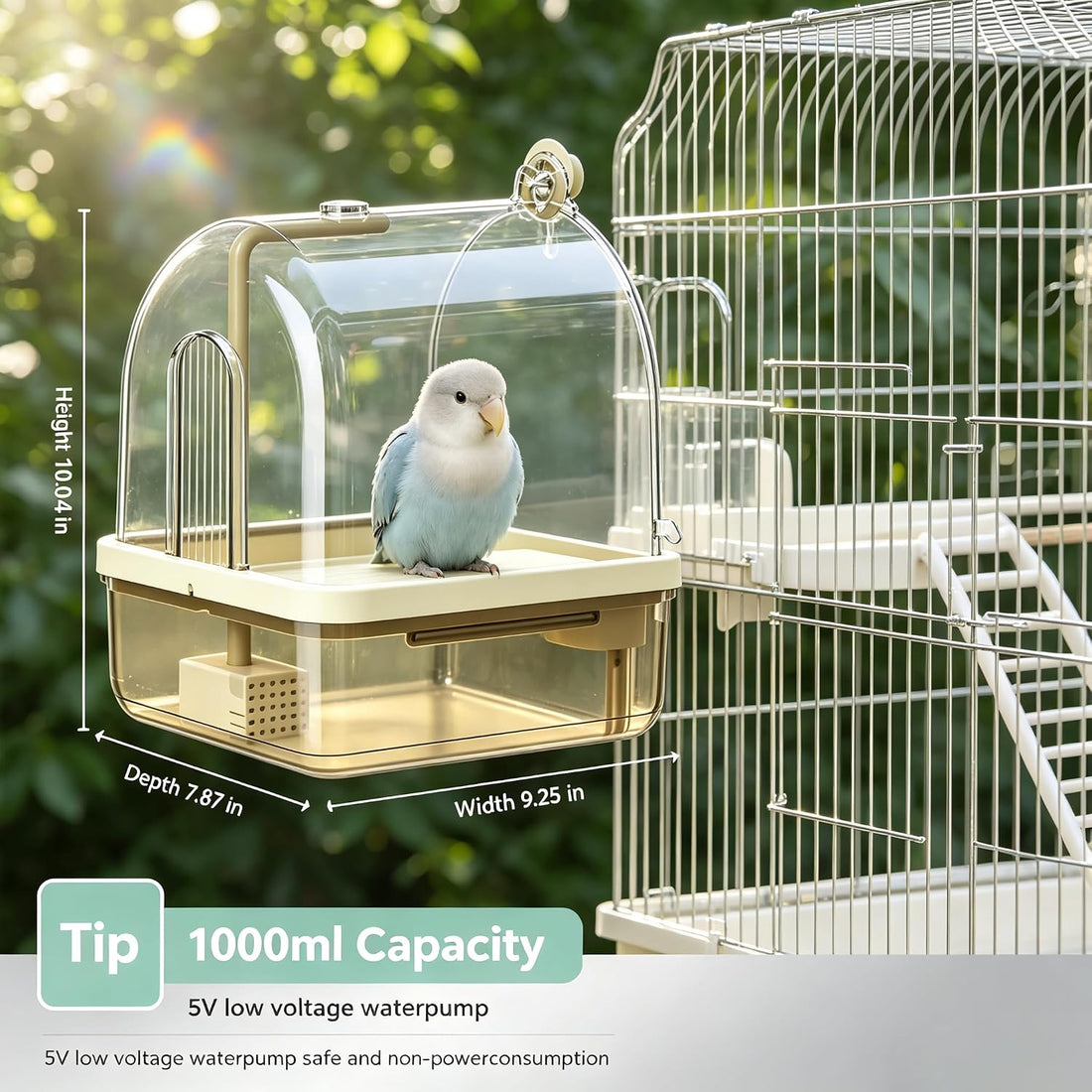 Automatic Bird Bath Shower for Cage, Indoor Clear Parrot Bath Box