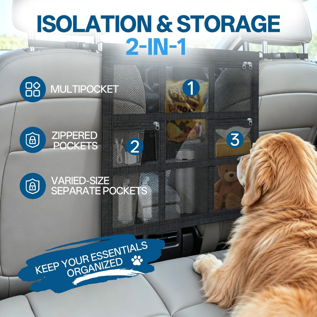 Dog Car Barrier with Double-Layer Reinforced Mesh & Dog Net for Car
