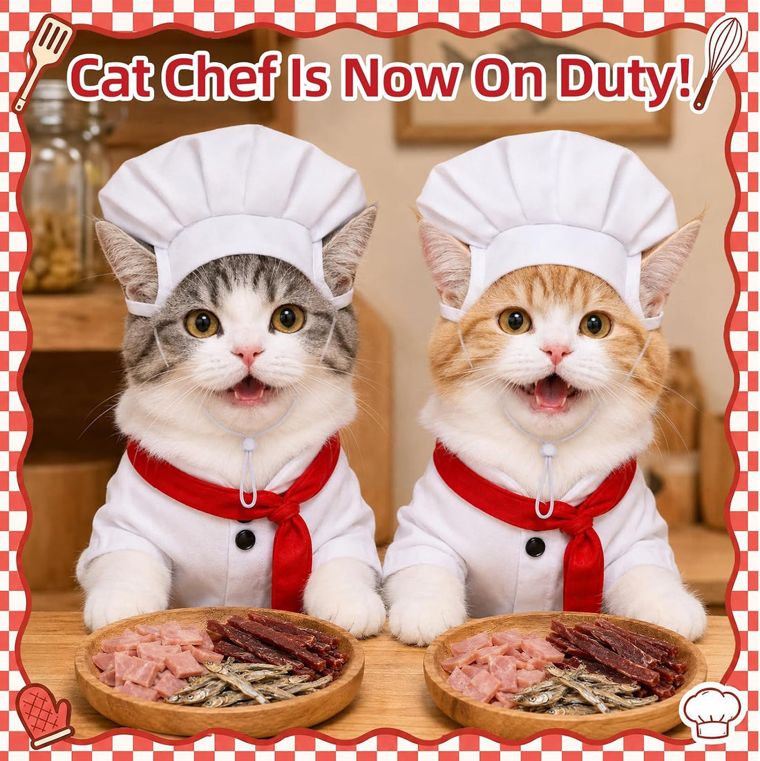 Cat Chef Costume for Medium Cat Pet Chef Hat Bow Tie Set Halloween
