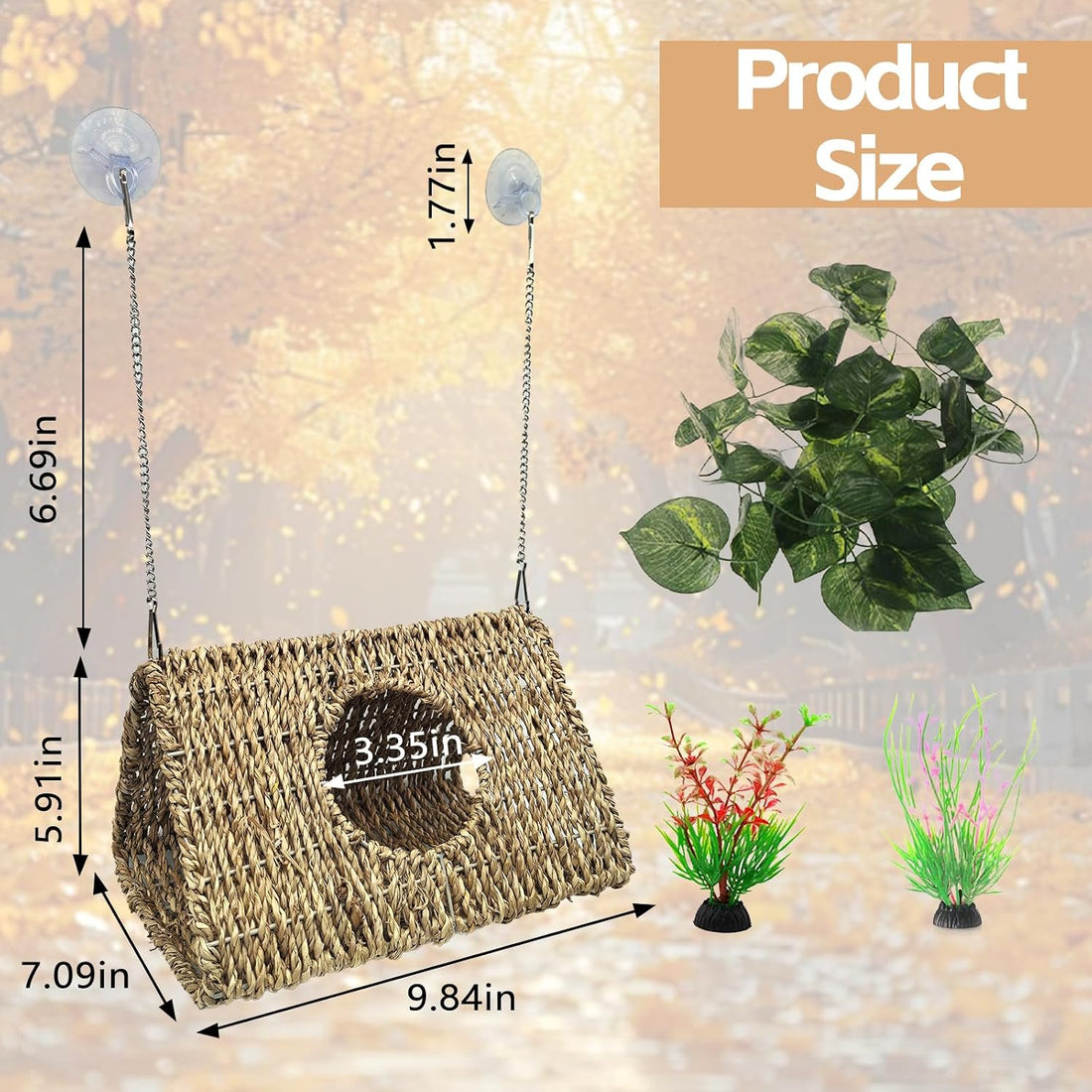 Hanging Reptile Hide Cave,Natural Seagrass Bearded Dragon Hammock