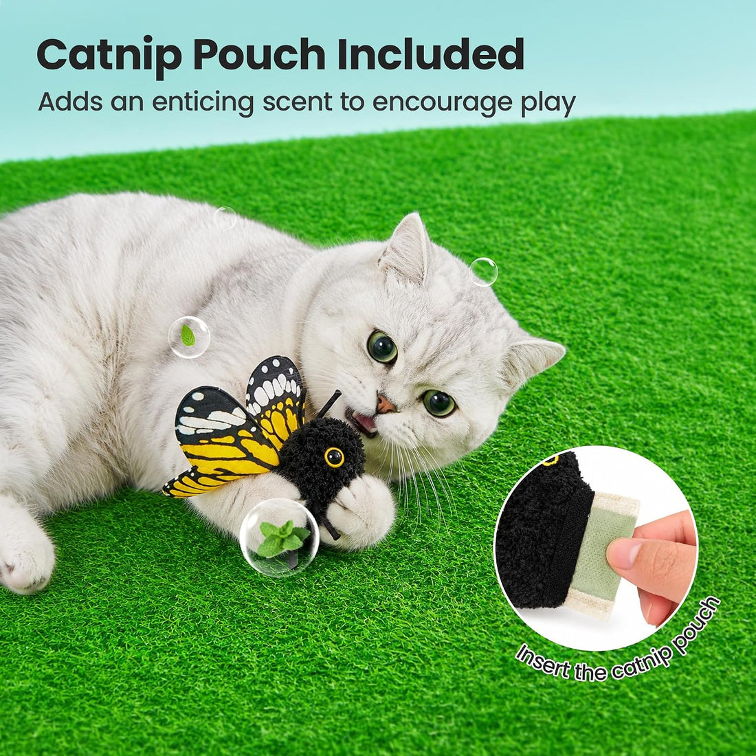 Potaroma 2 Pcs Flapping Butterfly Interactive Cat Toys with Catnip