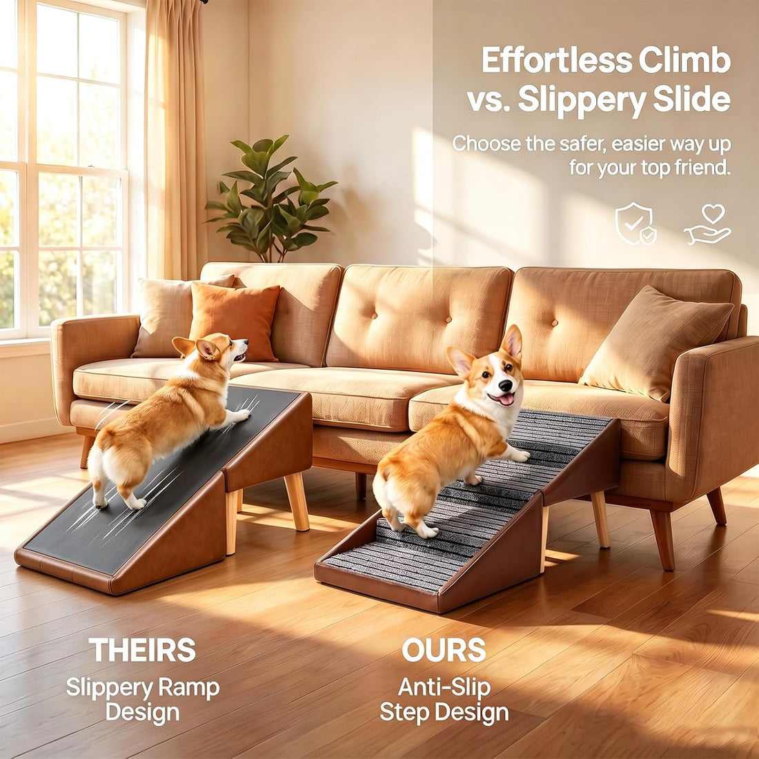 Luxury Dog Stairs for Small Dogs, Non-Slip Dog Ramp for Bed & Couch