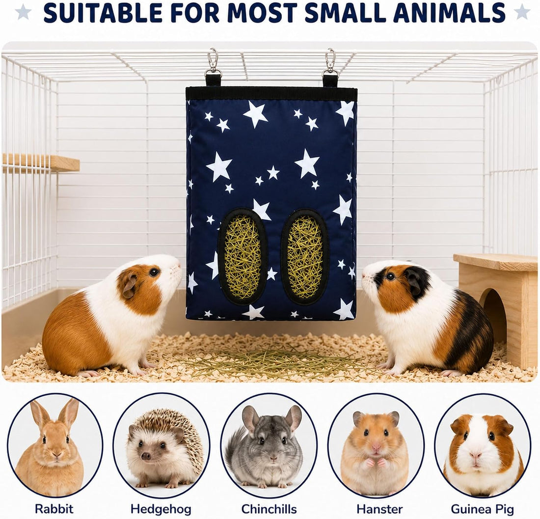 RUGLAMZHIP 2-Hole Hanging Hay Feeder Bag for Rabbits
