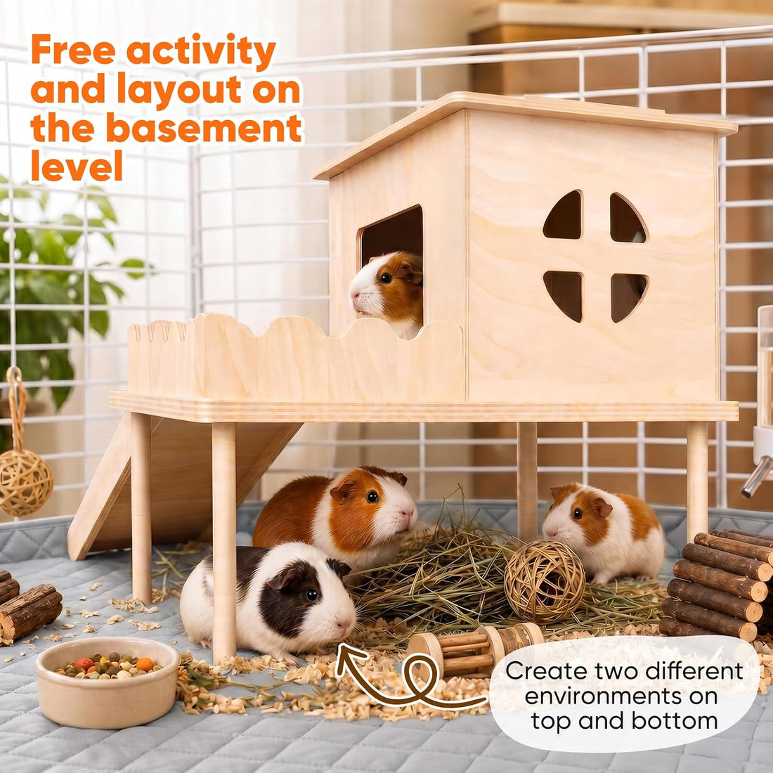 Guinea Pig Hideout, Guinea Pig House & Castle with Ramp, Platform