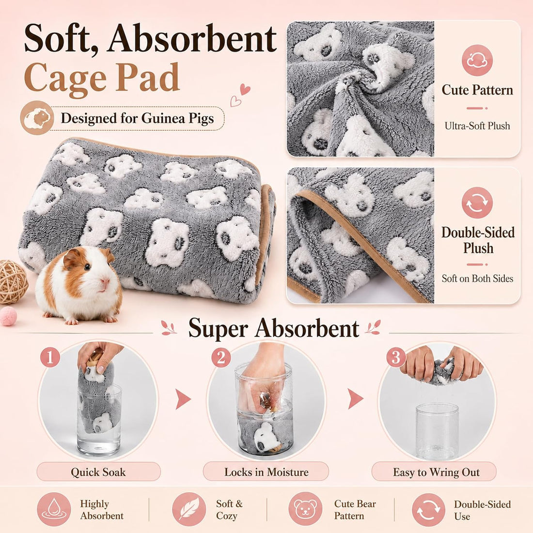 Grddaef Guinea Pig Fleece Blankets 6 Pieces Waterproof & Washable
