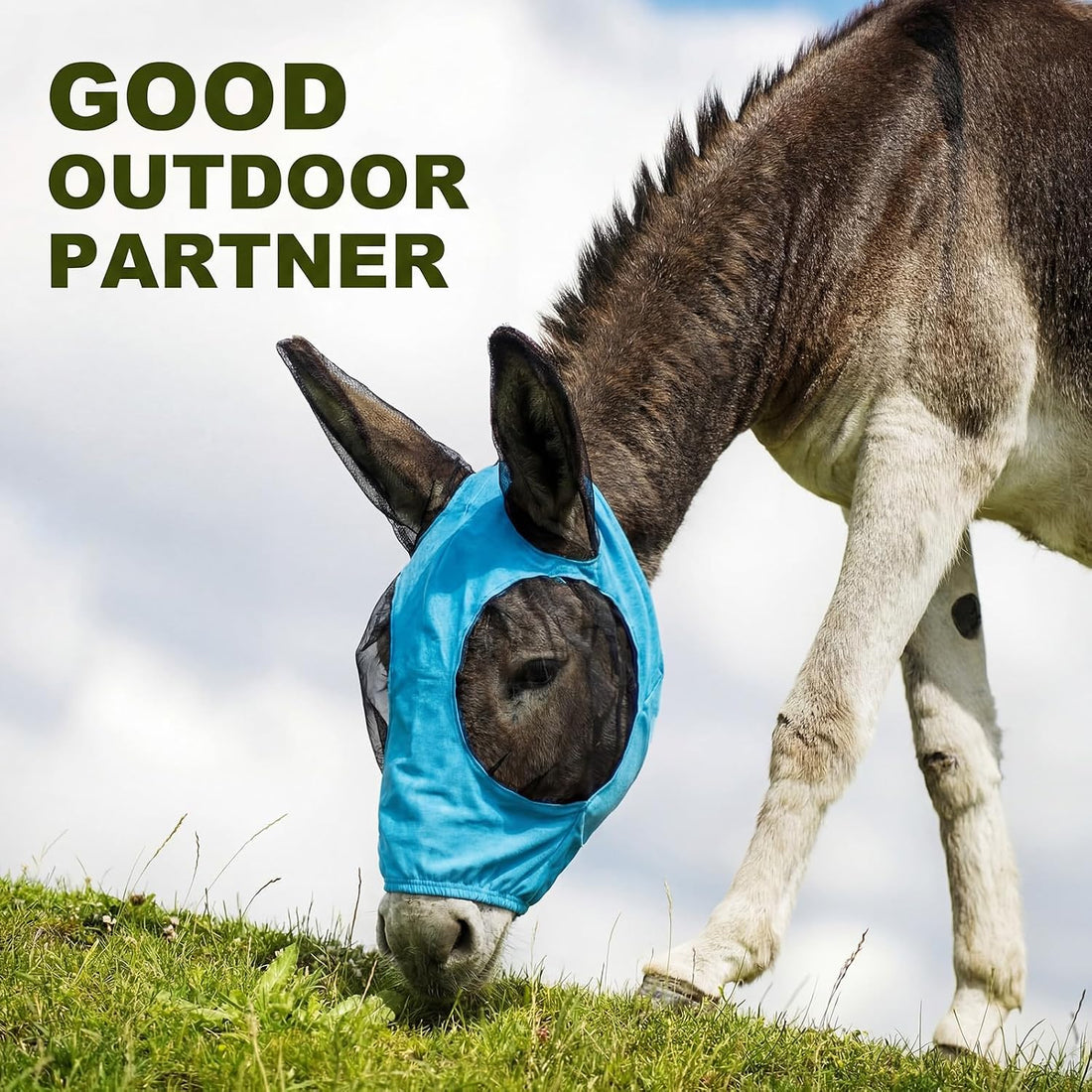 Donkey Fly Mask, Breathable Mesh Eye Covers, Blue, Small, 1 Pcs