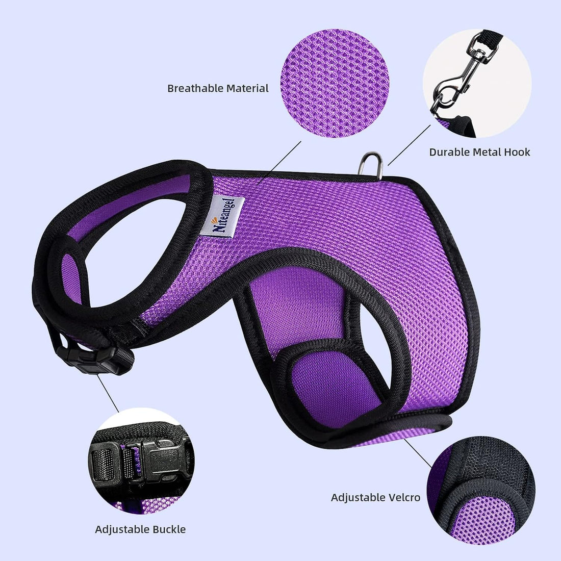 Niteangel Adjustable Soft Harness with Elastic Leash for Rabbits