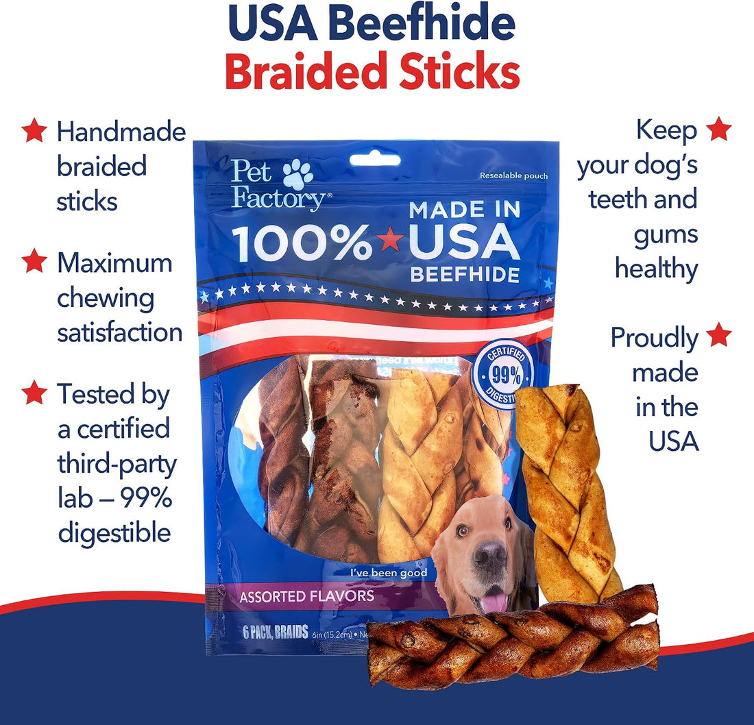 Pet Factory 100% USA Made Natural Beefhide Dog Chew Sticks