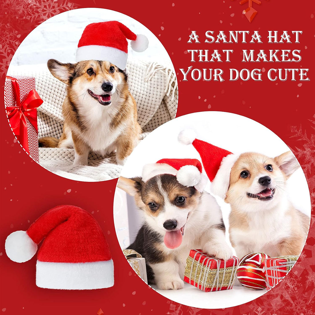 Frienda 12 Pcs Christmas Dog Santa Hat Soft Plush Pet Cat,Solid