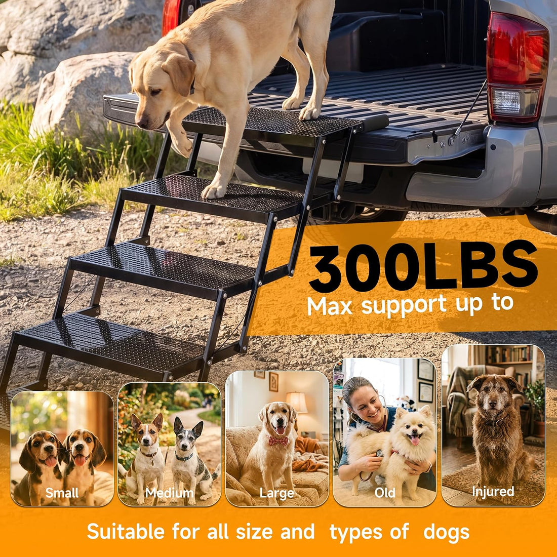 5-Step Dog Stairs for Car, Foldable Pet Steps for Large Dogs
