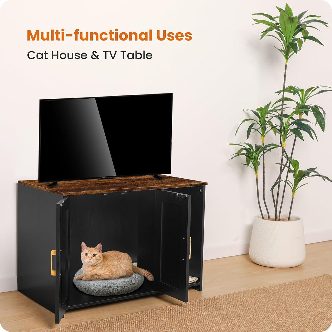 Dwanton Cat Litter Box Enclosure, with Scratching Mat