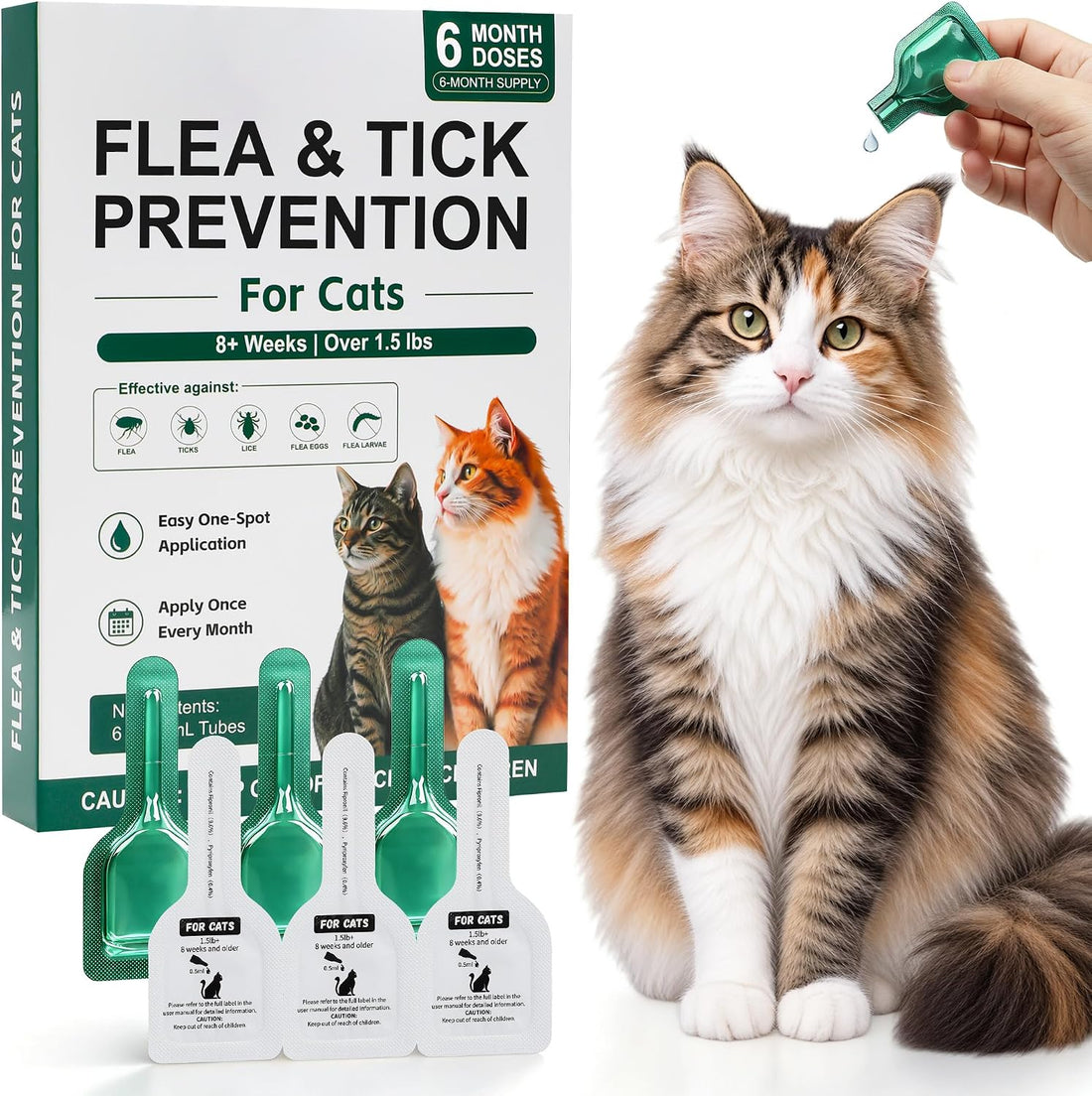 Cat Flea Drop, Topical Flea Drops for Cats, Monthly Spot-On Care