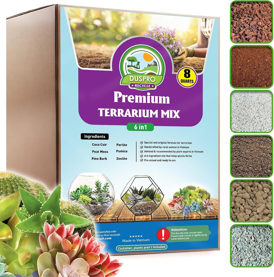 DUSPRO 6-in-1 Terrarium Soil Mix, Pre-Mixed & Ready to Use, 4QT