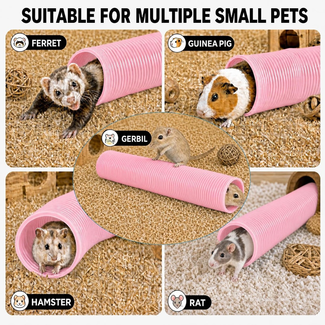 1 Pack Ferret Tubes & Tunnels with 4 Bell Balls, 3.9 in Wide