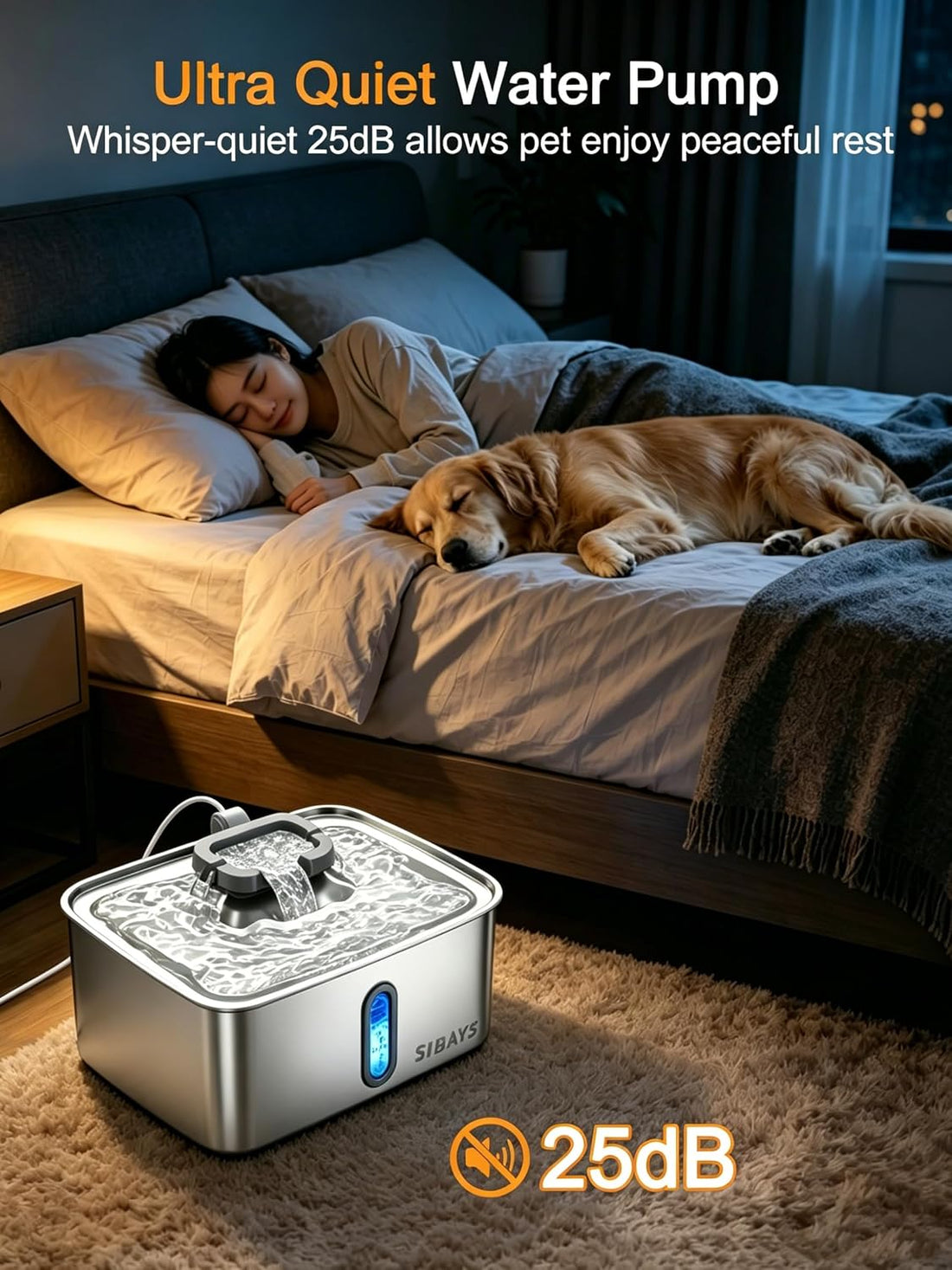 SIBAYS 4Gal/15L Dog Water Fountain for Large Dogs