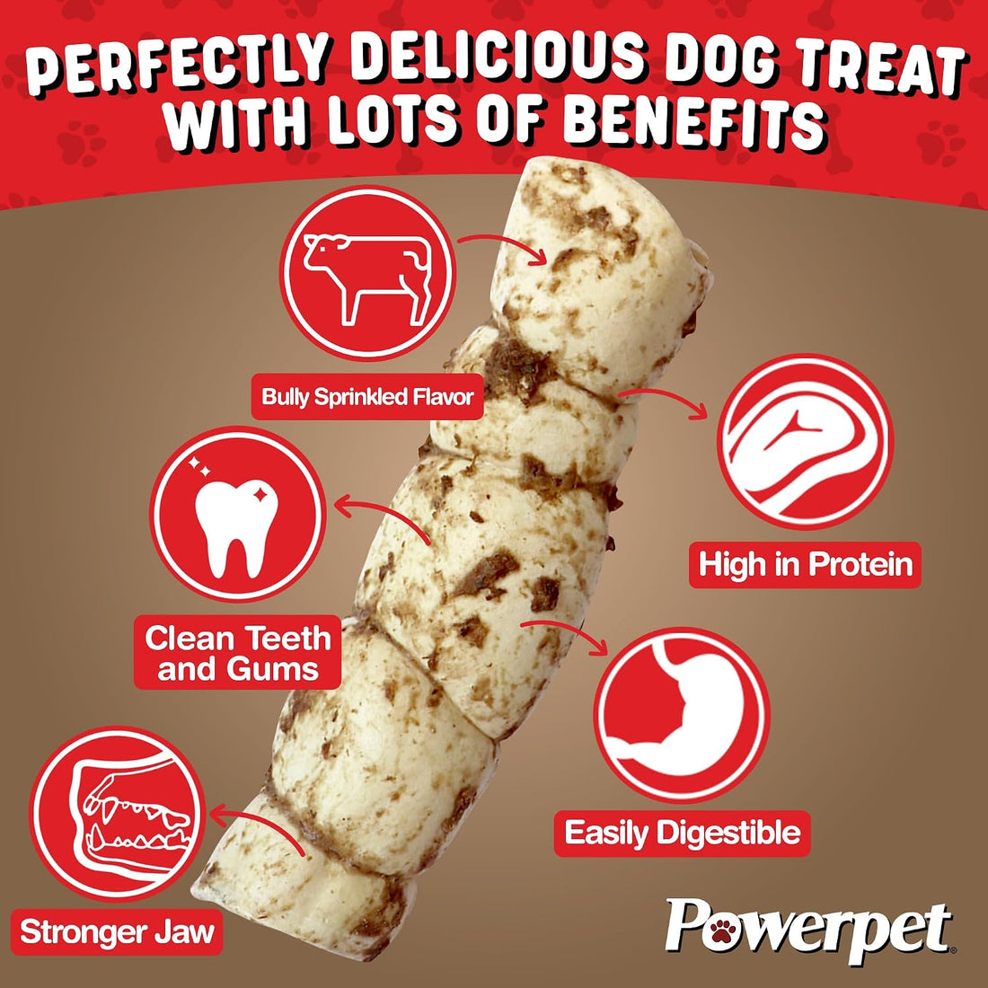 Powerpet Treats Bully Beef Cheek Rolls for Dogs - Bully Sprinkled, 1pc