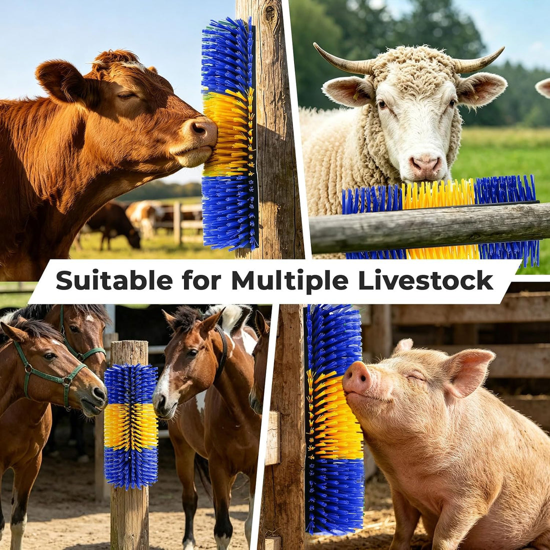 2PCS Livestock Scratching Brushes, Horse Scratcher Goat Brush Post