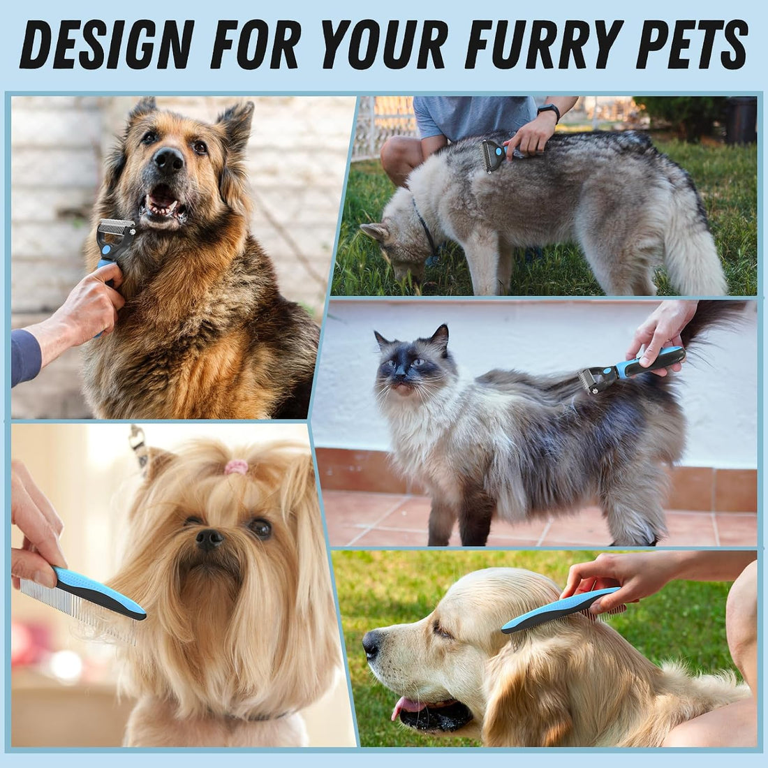 Docrok Pet Grooming Combo - Blue Deshedding Brush with Metal Comb
