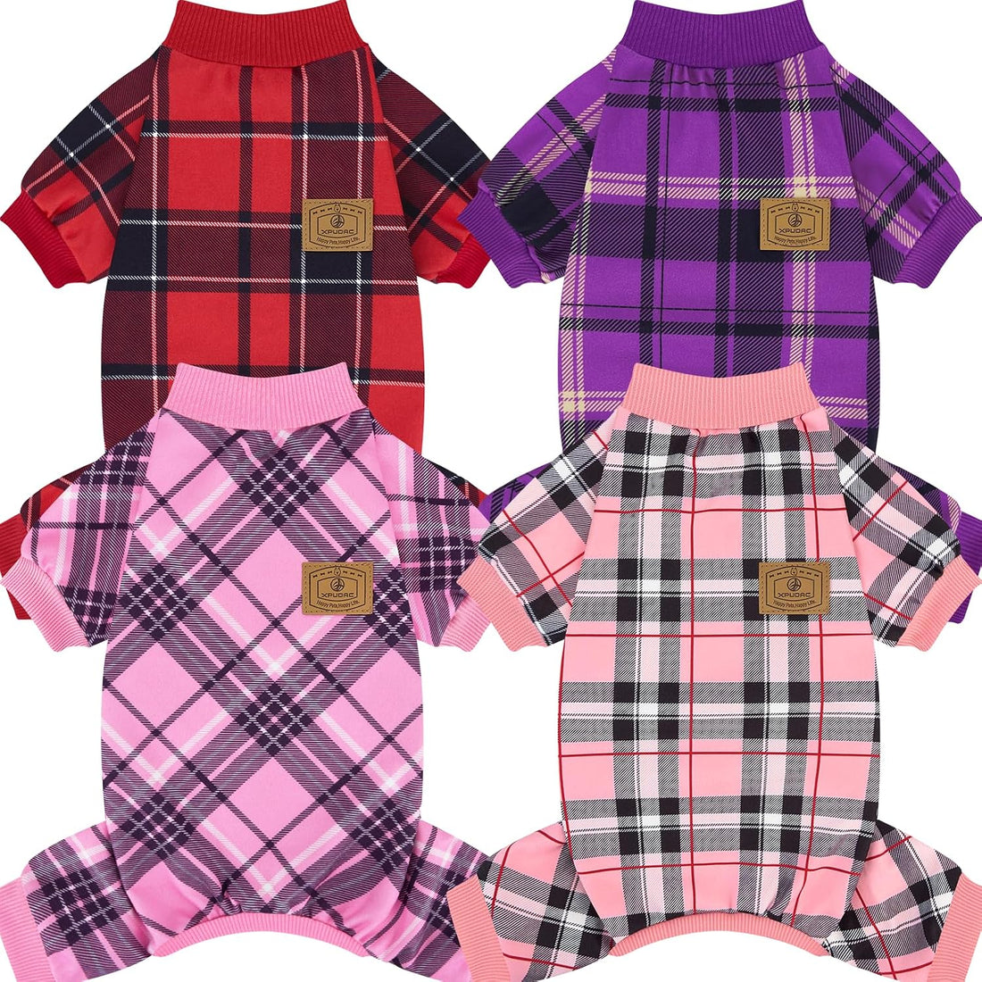 XPUDAC 4 Pack Dog Pajamas for Small Dogs Cats Plaid Doggie Clothes