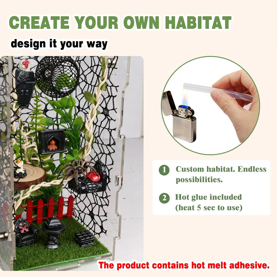 Jumping Spider Enclosure Kit 22pcs Terrarium with Decor