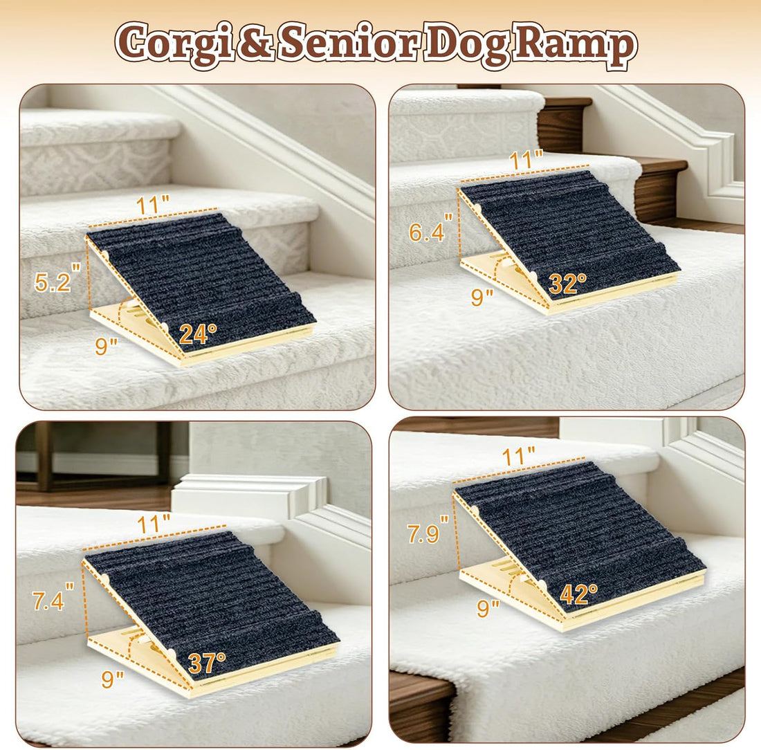 Dog Ramps for Stairs, 4 Pack Solid Wood Dog Ramp, 4 Adjustable Heights