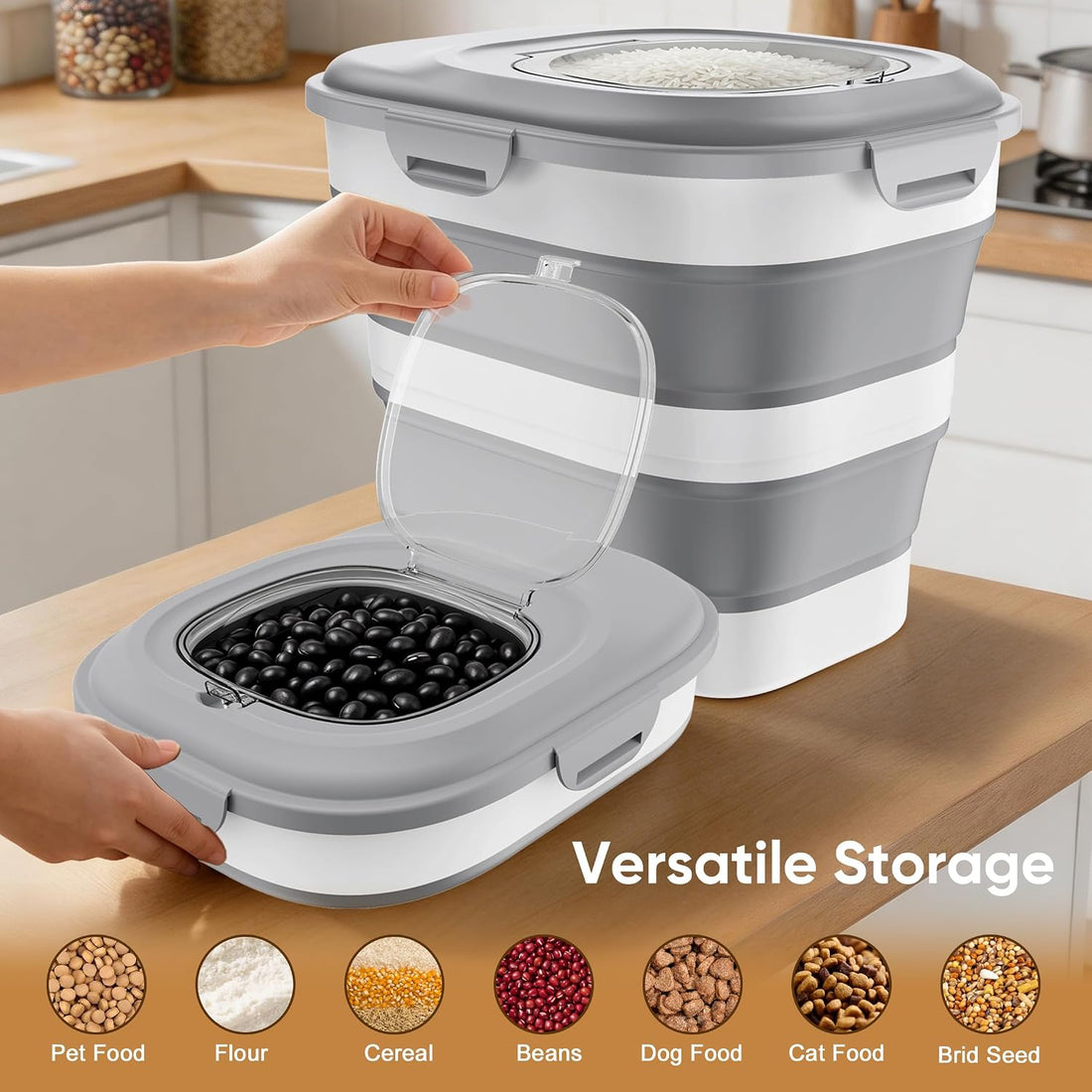 Rice Storage Container, 20 to 50Lbs Collapsible Airtight Rice