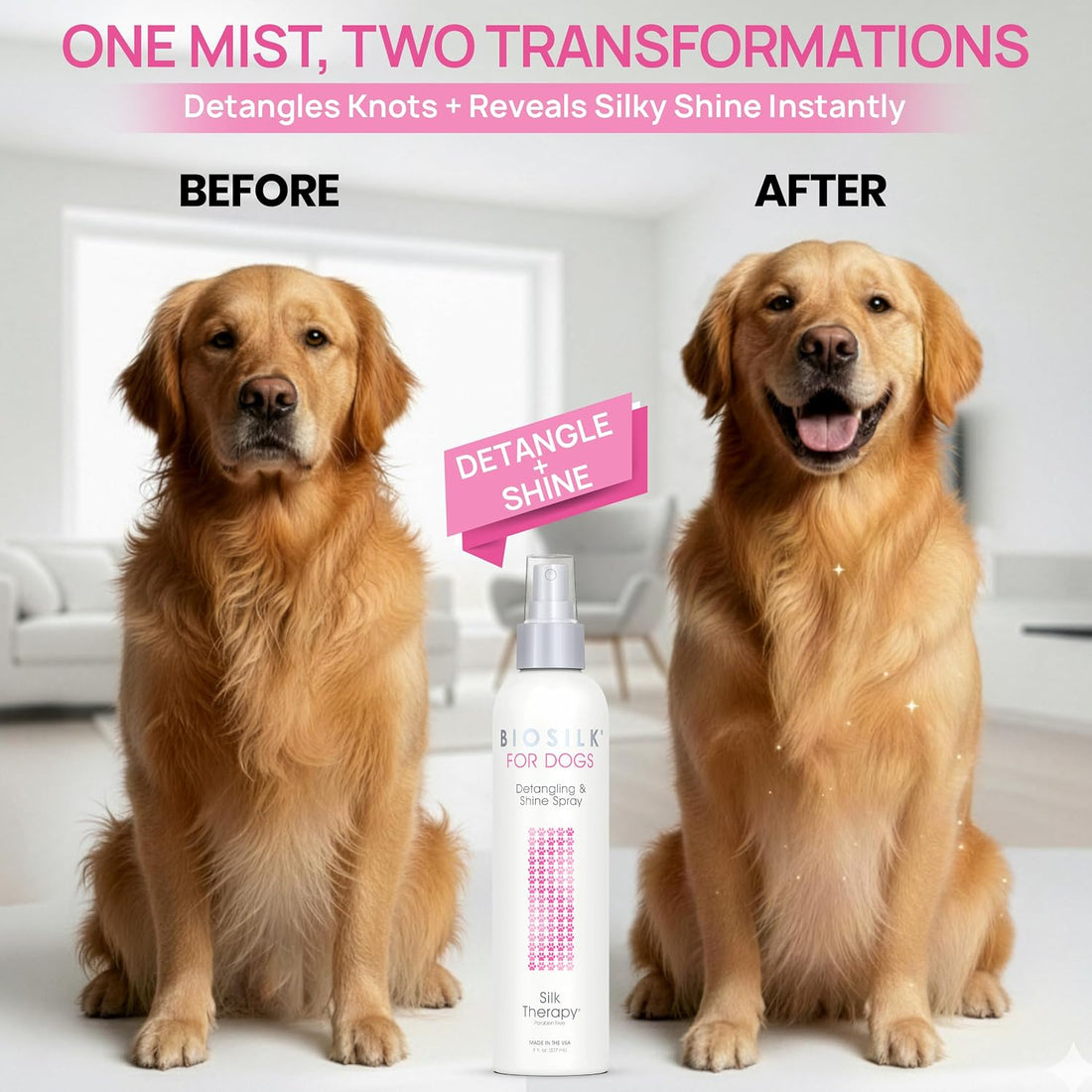 BioSilk for Dogs Silk Therapy Detangling and Shine Spray, 8 Fl Oz