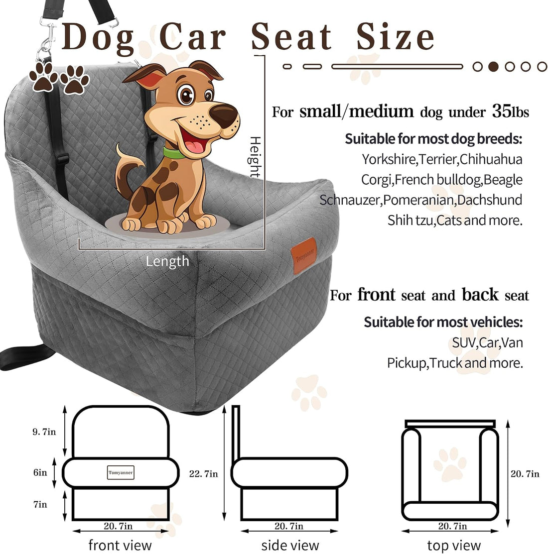 Dog Booster Car Seat for Small/Medium Dogs up to 30 lbs,Interior 7
