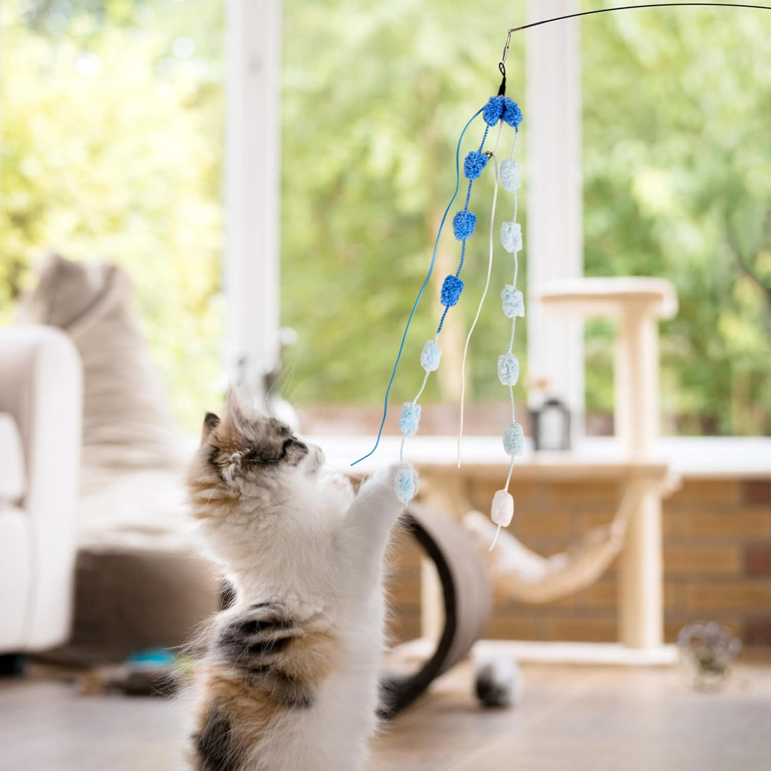 Cat Wand Toy, 8Pcs Retractable Plush Srtip Cat Teaser Wand Toys