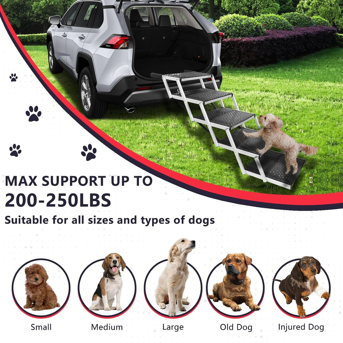 PENSUN Dog Stairs with Nonslip Surface Portable Folding Pet Ramp
