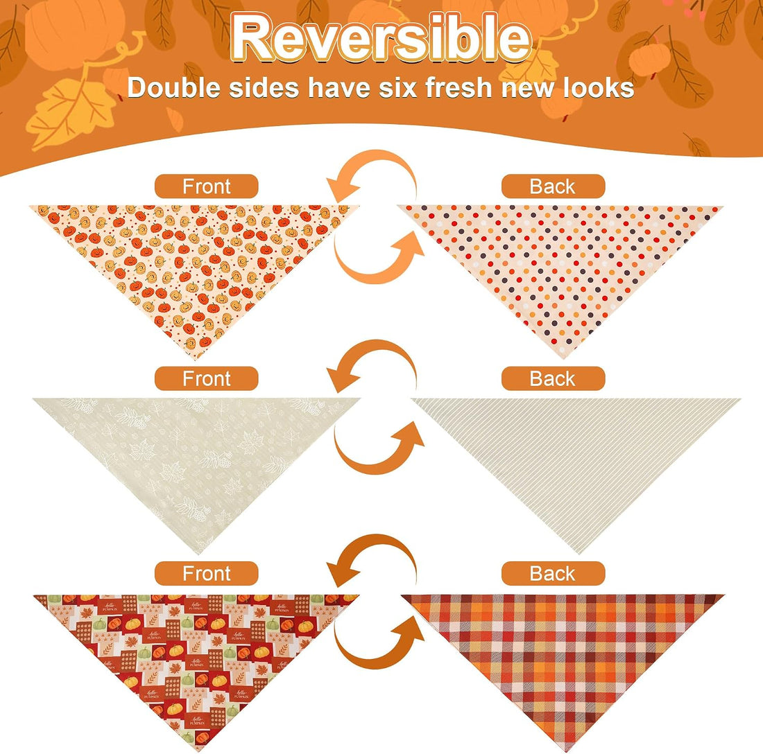 Fall Dog Bandanas Large 3PCS, 6 Pattern Scarf for Boy and Girl