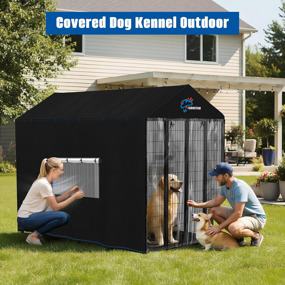 SIRUITON Outdoor Dog Kennel Cover,600D Full Coverage Waterproof