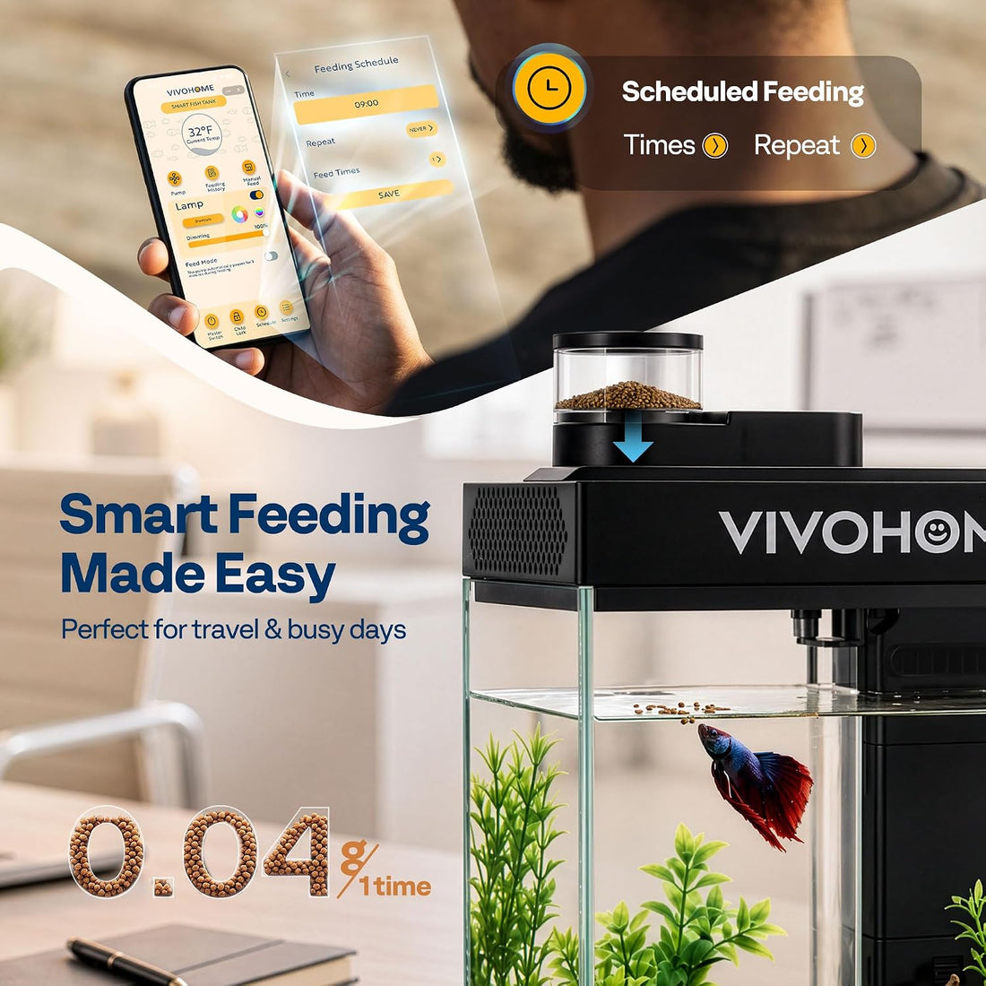 VIVOHOME 2 Gallon Smart Fish Tank with APP Control and Auto Feeder