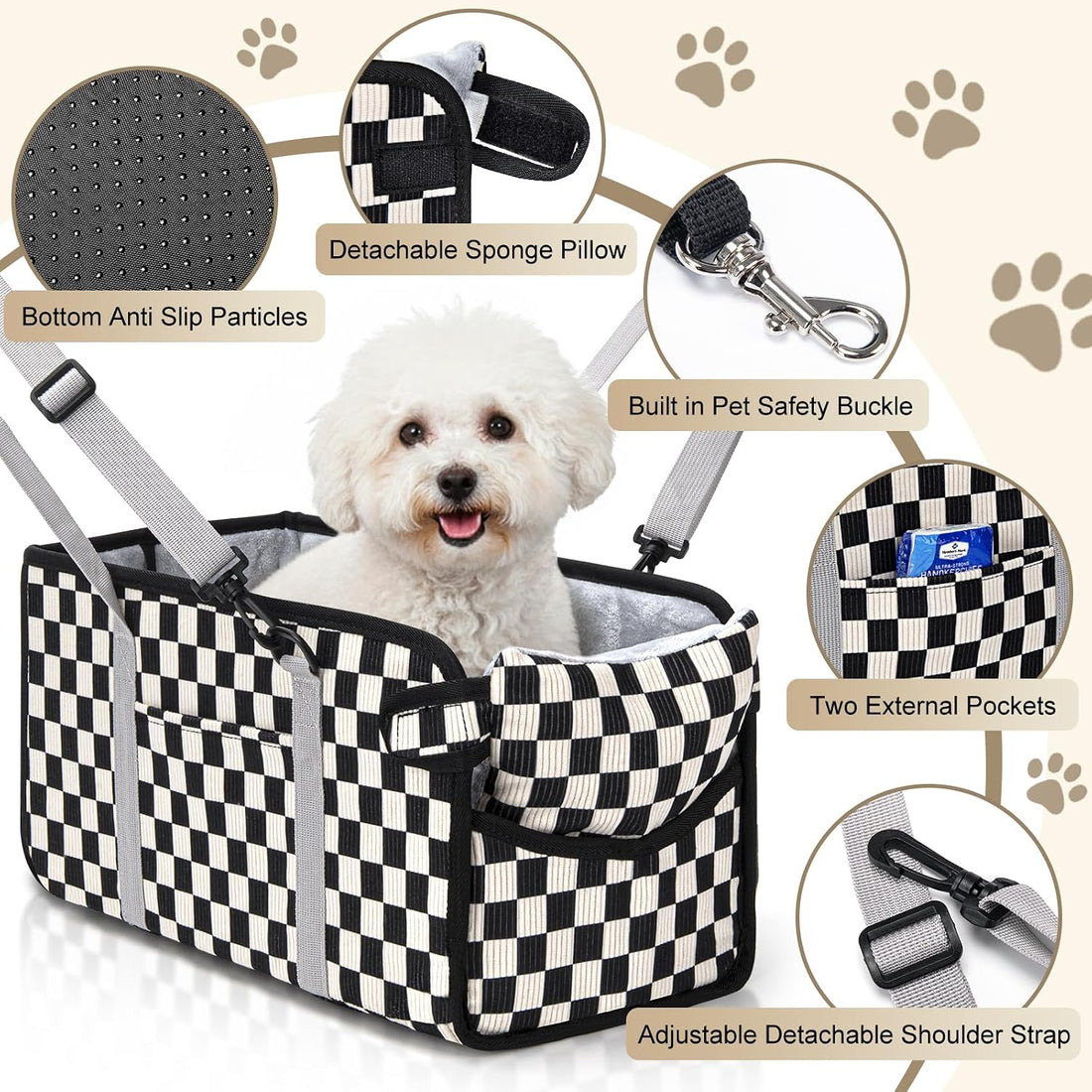Console Dog Car Seat for Small Dogs, Foldable Booster Seat
