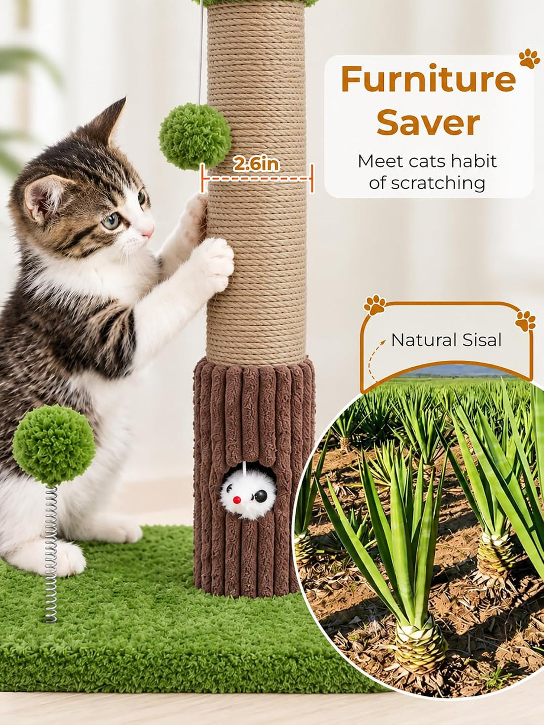 Woochpet Funny Cat Scratching Posts Sturdy Scratcher Posts 33'' Green