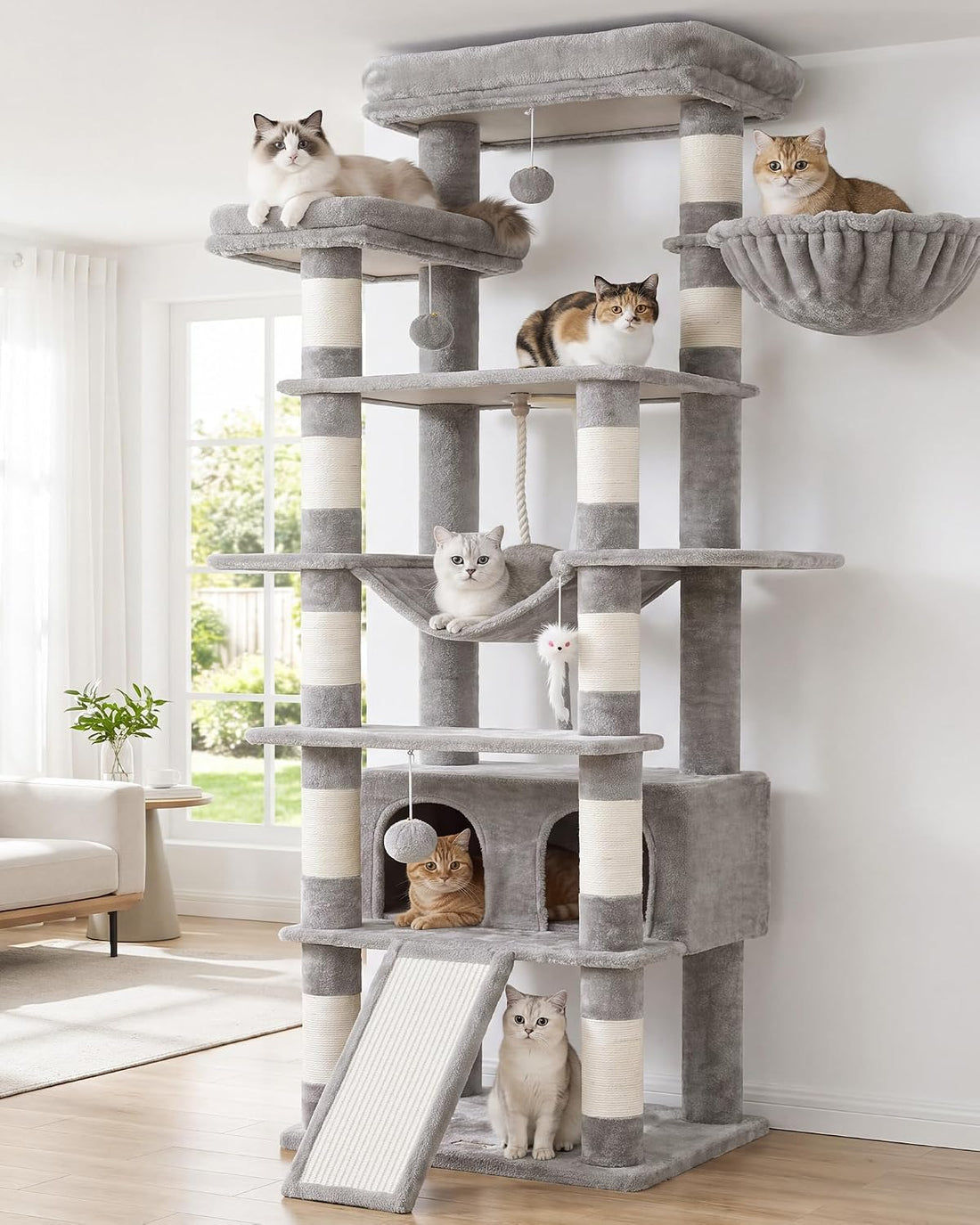 Heybly Cat Tree, 71-Inch-Tall Tower for Indoor Cats with 2 Perches