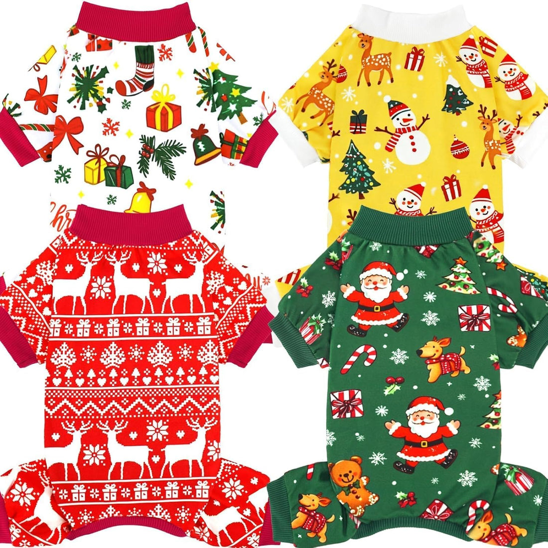 XPUDAC 4 Pieces Dog Pajamas Soft Strechy Puppy Onesies Pet Clothes