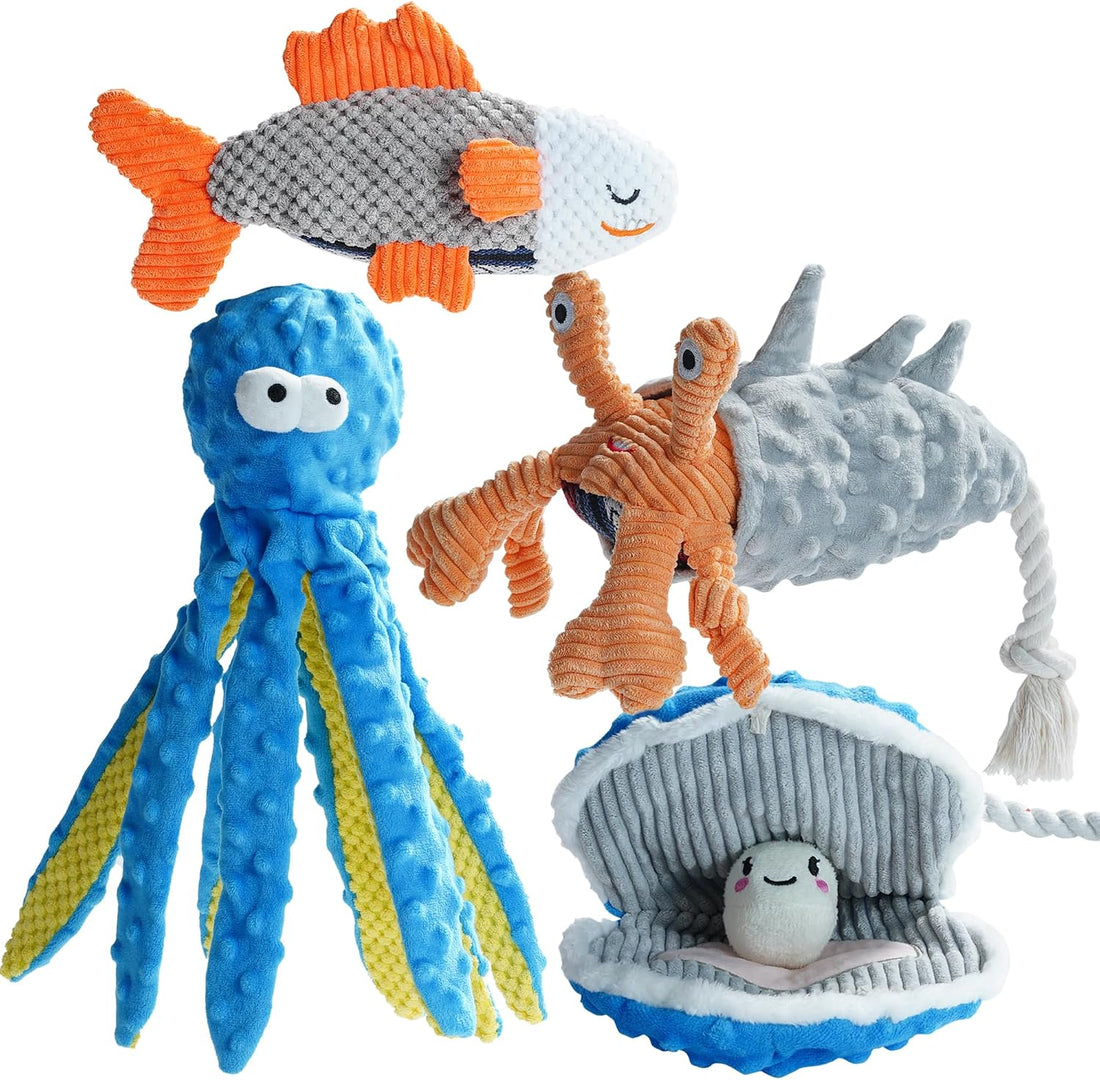 Nocciola 4 Packs Crinkle Squeaky Dog Toys for Aggressive Chewers
