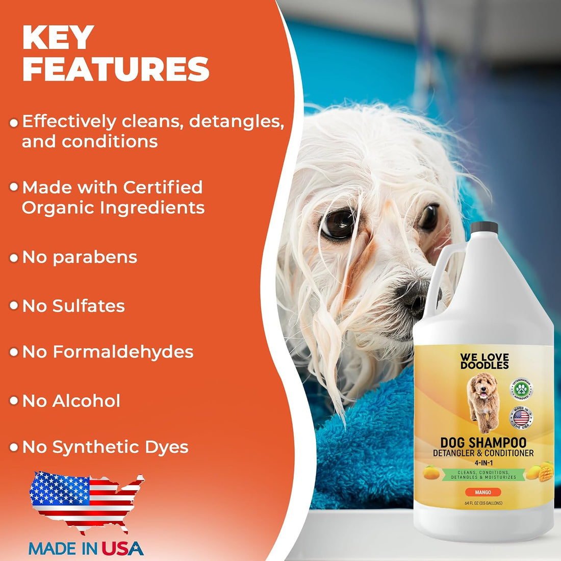 We Love Doodles Dog Shampoo Half Gallon, Cleans & Detangles, Ocean