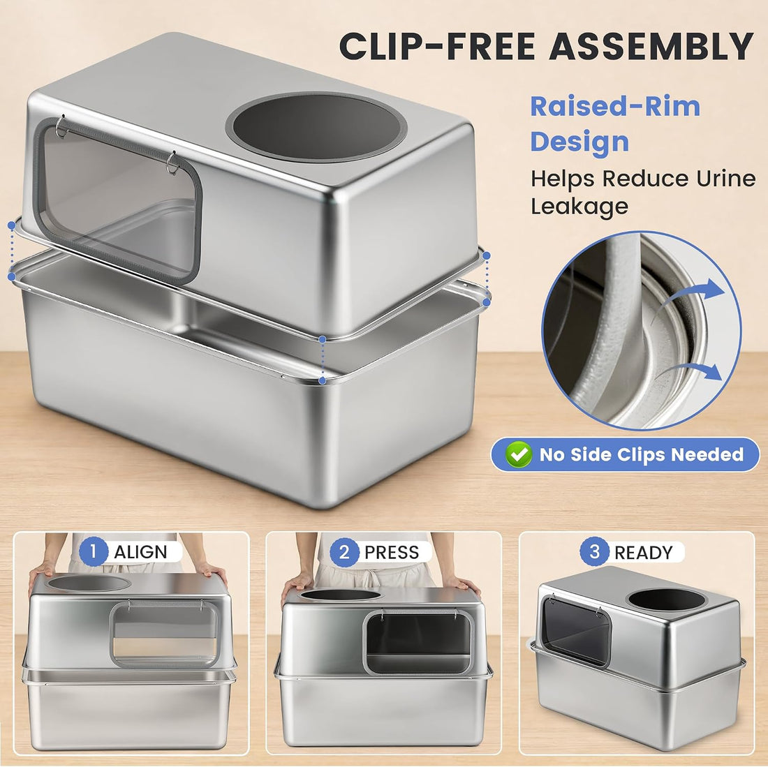 Stainless Steel Litter Box with Lid, Side Entry, 23.1x14.7x15.3 in