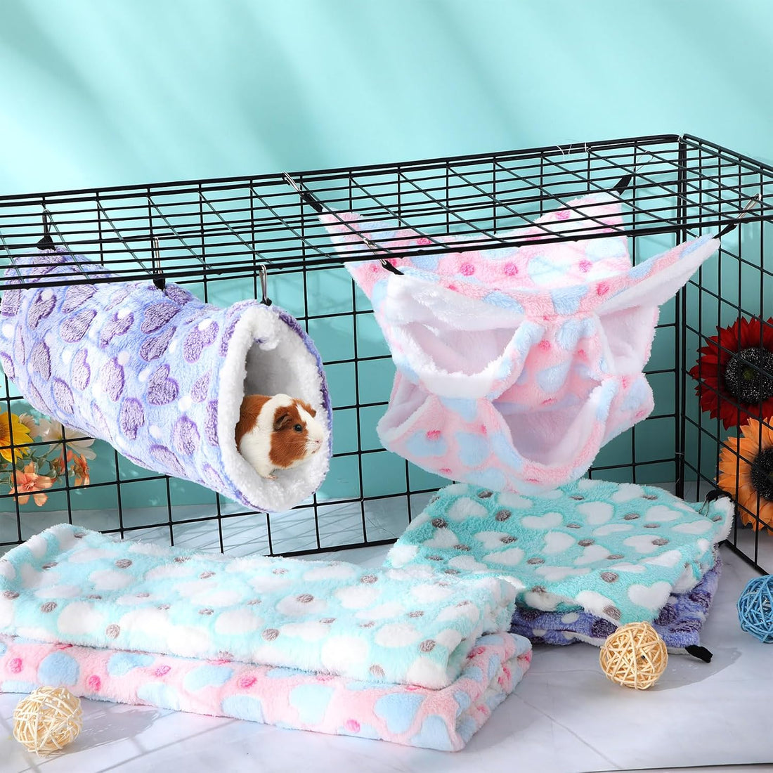 Sweetude 6 Pcs Rat Hammock Set Ferret Hanging Tunnel 3 Tier Guinea