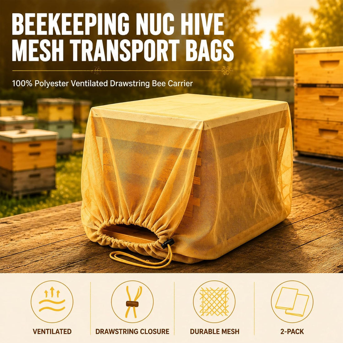 Beekeeping Nuc Hive Mesh Transport Bags，36x30in，2-Pack