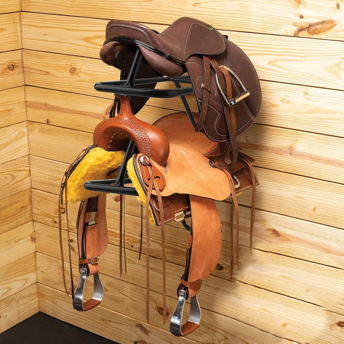 2Pcs Saddle Rack,Wall Mounted Folding Saddle Rack Stand Heavy Duty