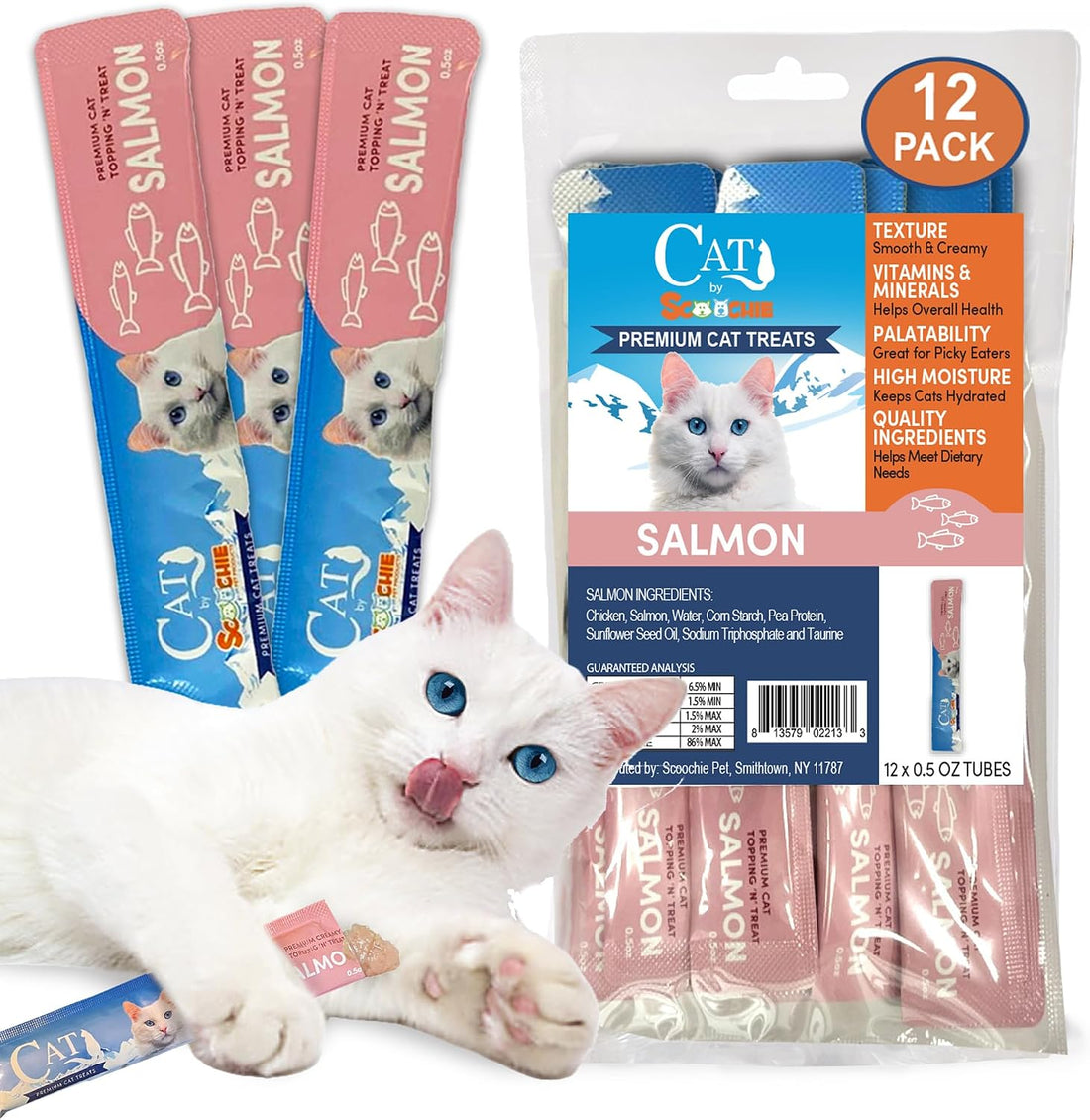 Scoochie Pet Cat Lick Treats, Chicken Salmon & Beef, 0.5oz, 12 Pack