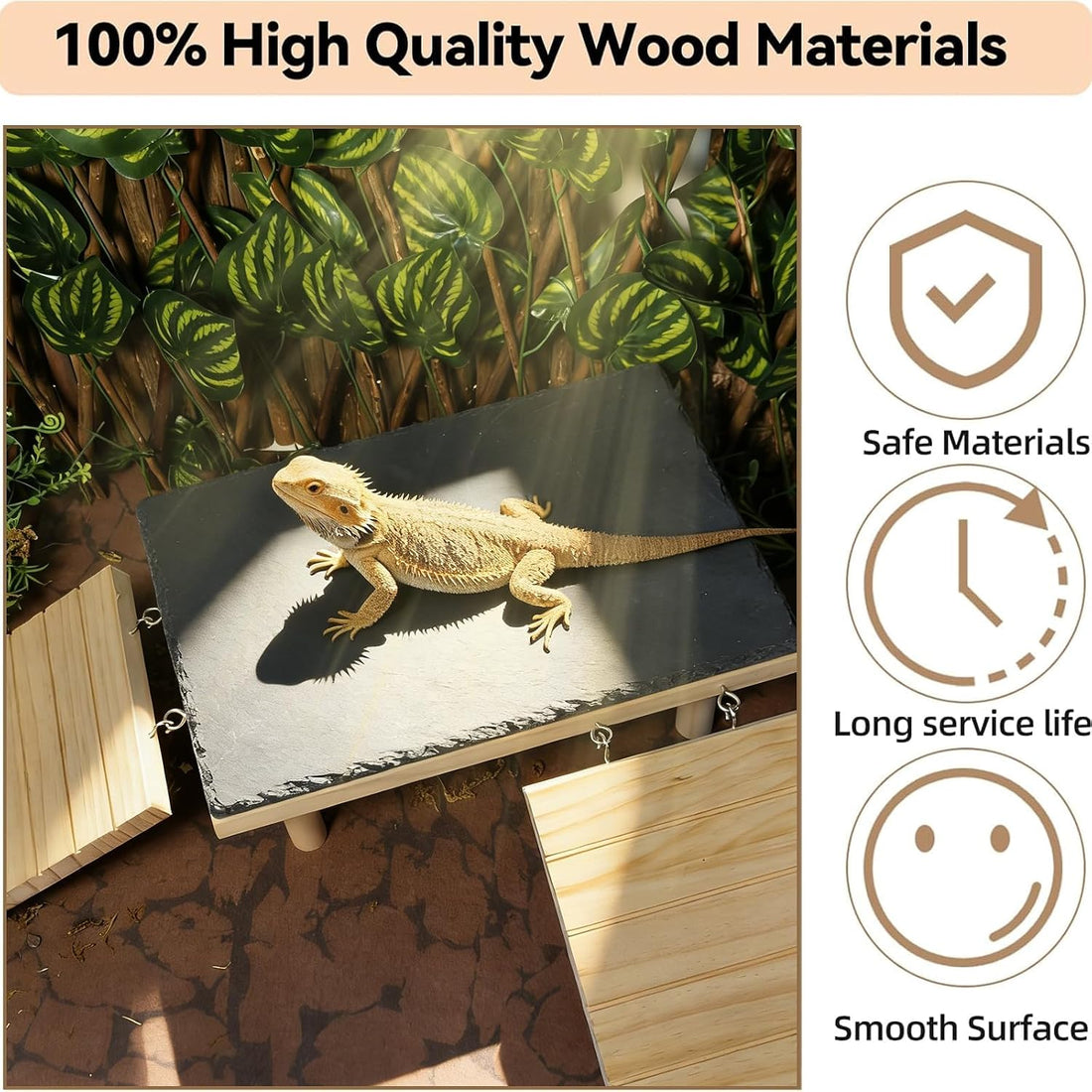 Reptile Bearded Dragon Basking Platform Rock with Climbing Ramp,L
