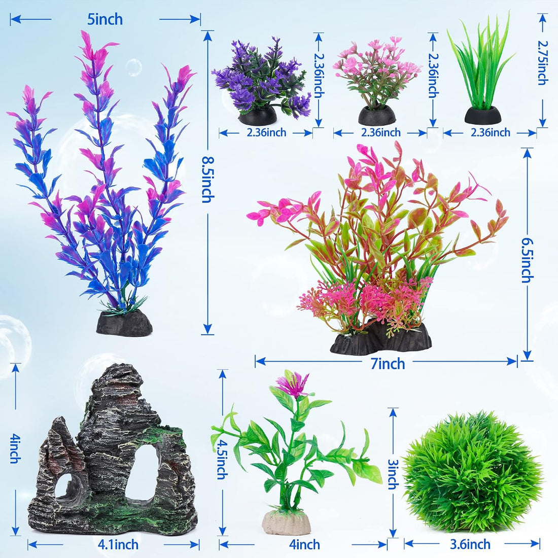 Ameliade Aquarium Artificial Plants & Rock Cave Betta Fish Tank Decor