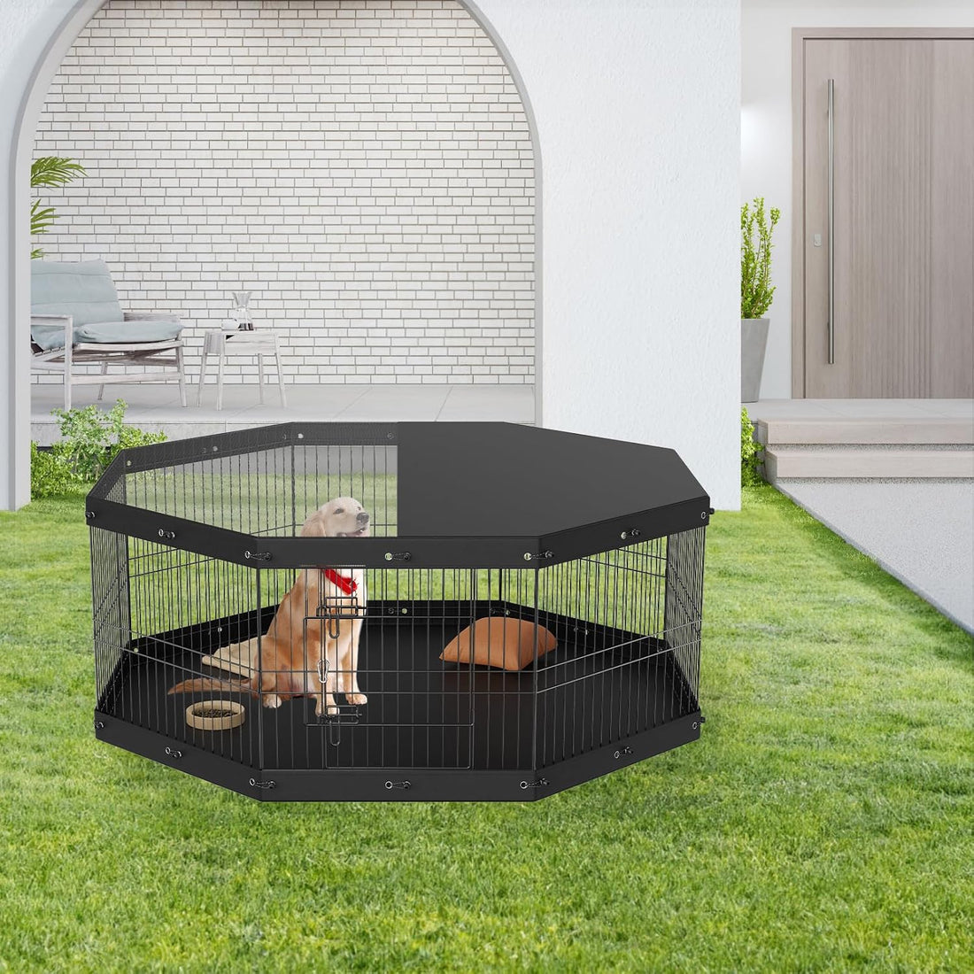 VEVOR 24" Dog Playpen, 8-Panel Foldable Metal Pet Pen with Top Cover