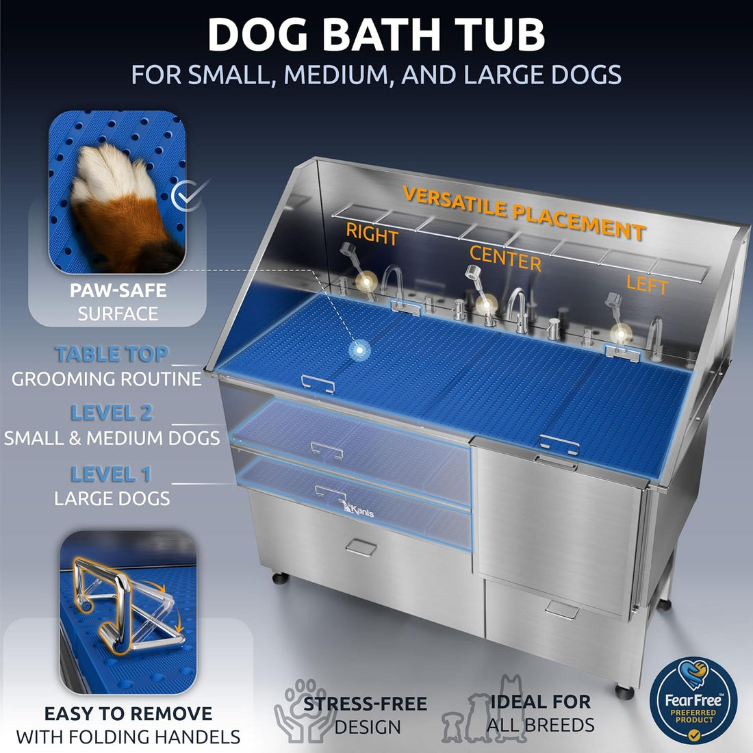 Professional Dog Washing Station 304 Stainless Steel Pets Grooming Tub